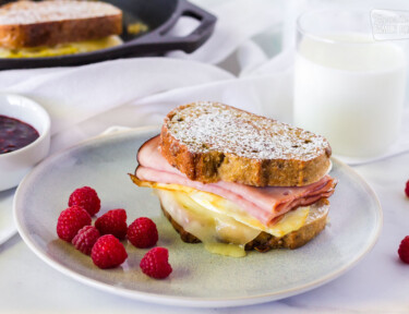 Breakfast Monte Cristo Sandwich on a plate.