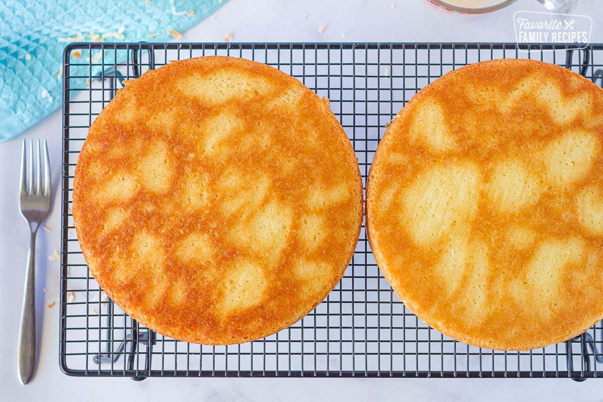 Two baked coconut cream cakes.
