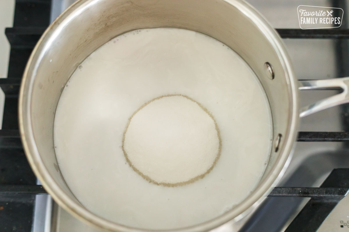 Sugar and coconut milk in a sauce pan