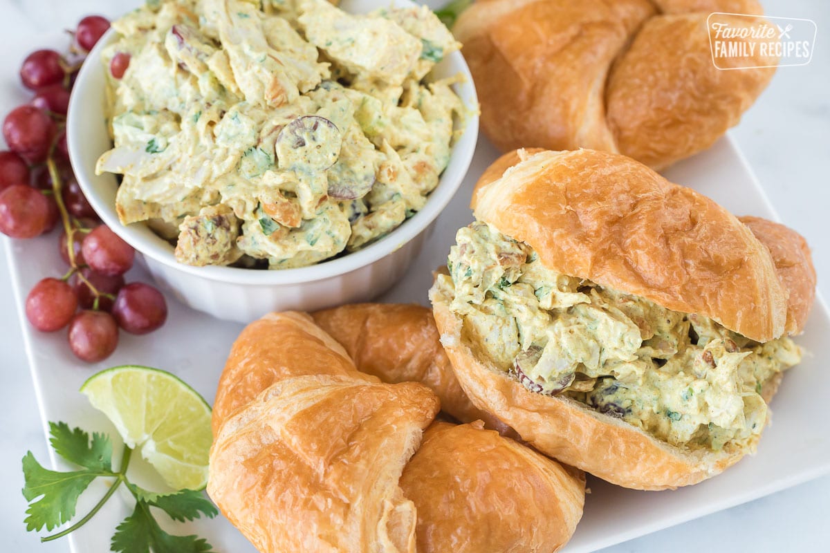 Curry chicken salad on a croissant.