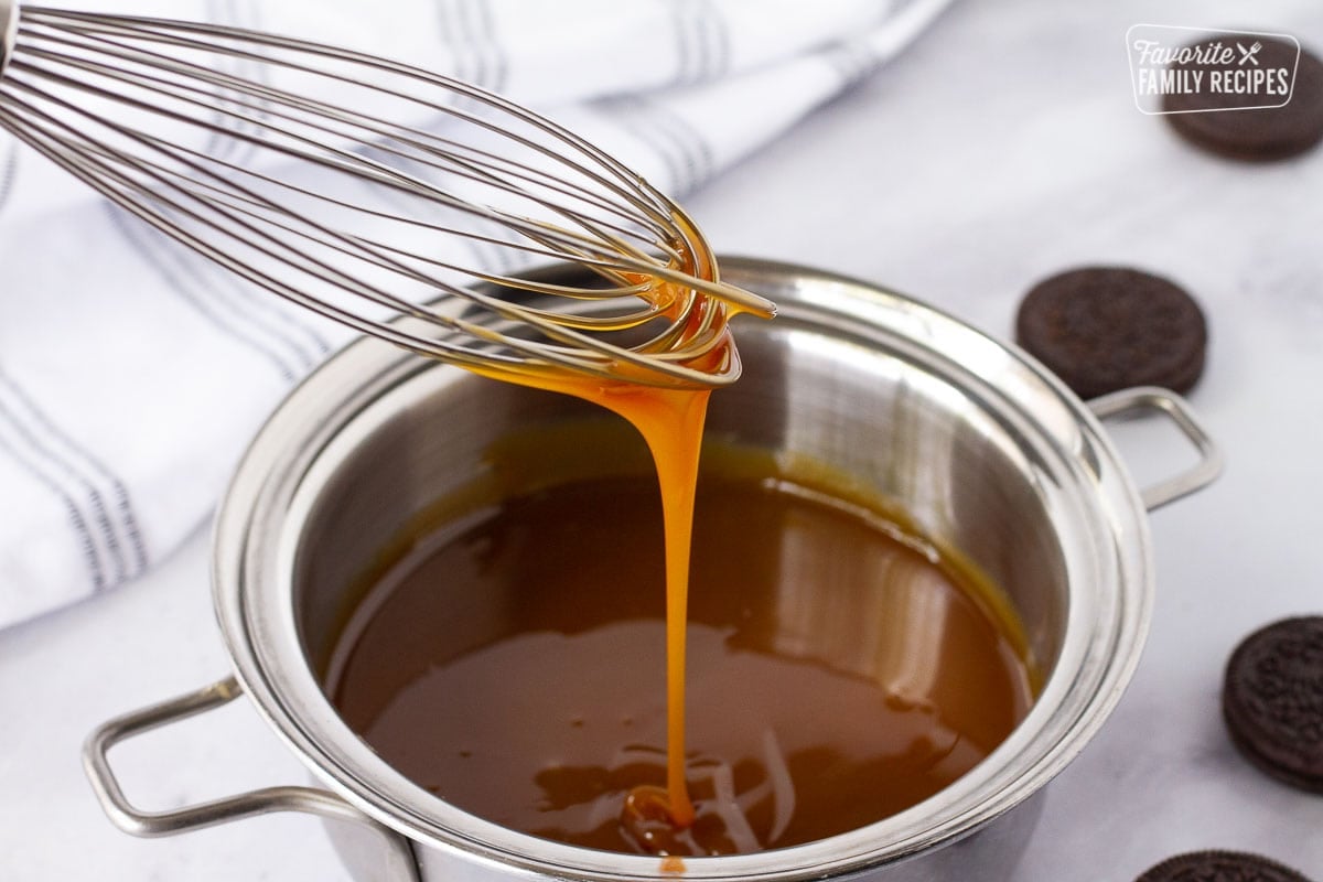 Caramel sauce for Grasshopper Pie.