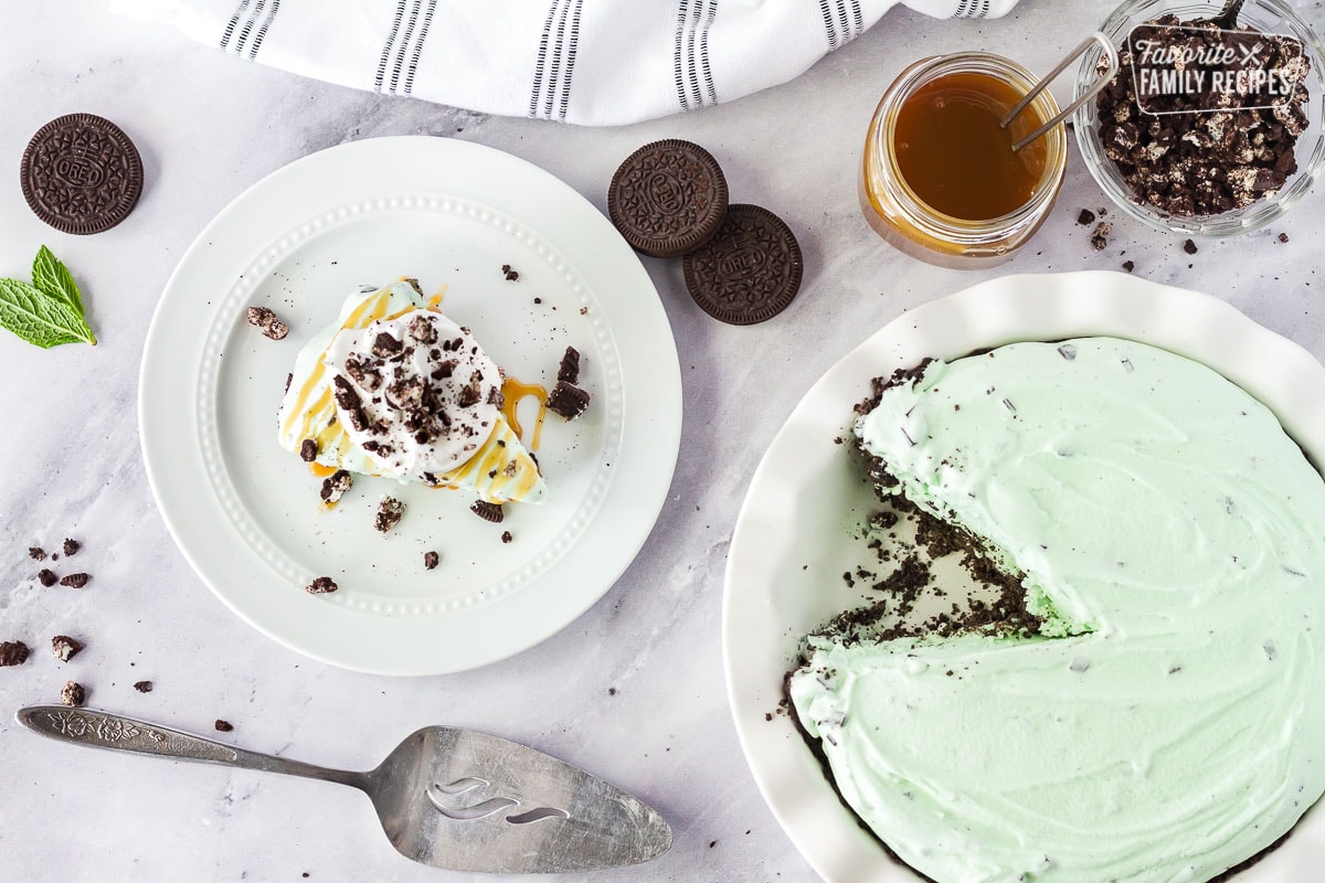 Plate of Grasshopper Pie and whole pie.