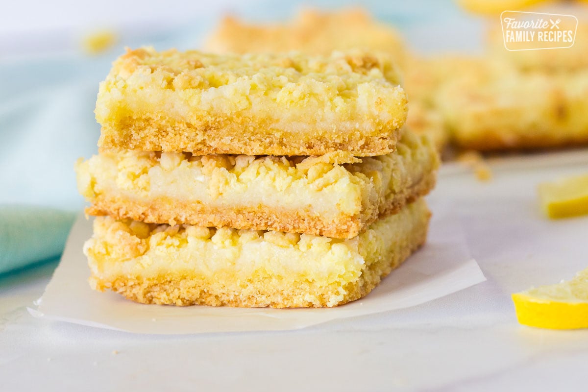 Stack of three Lemon Cream Cheese Bars.