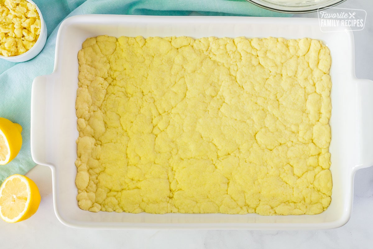 Baked bottom crust of Lemon Cream Cheese Bars.