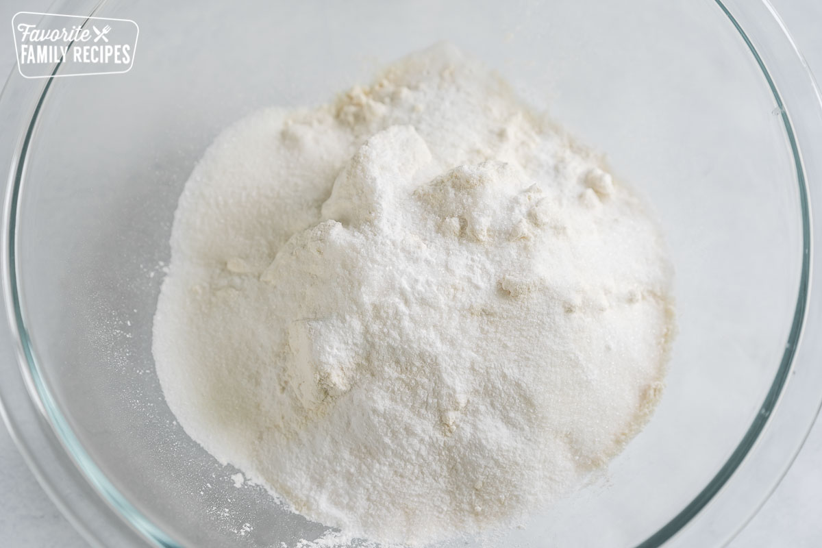 Flour, sugar, baking soda, and salt in a large bowl
