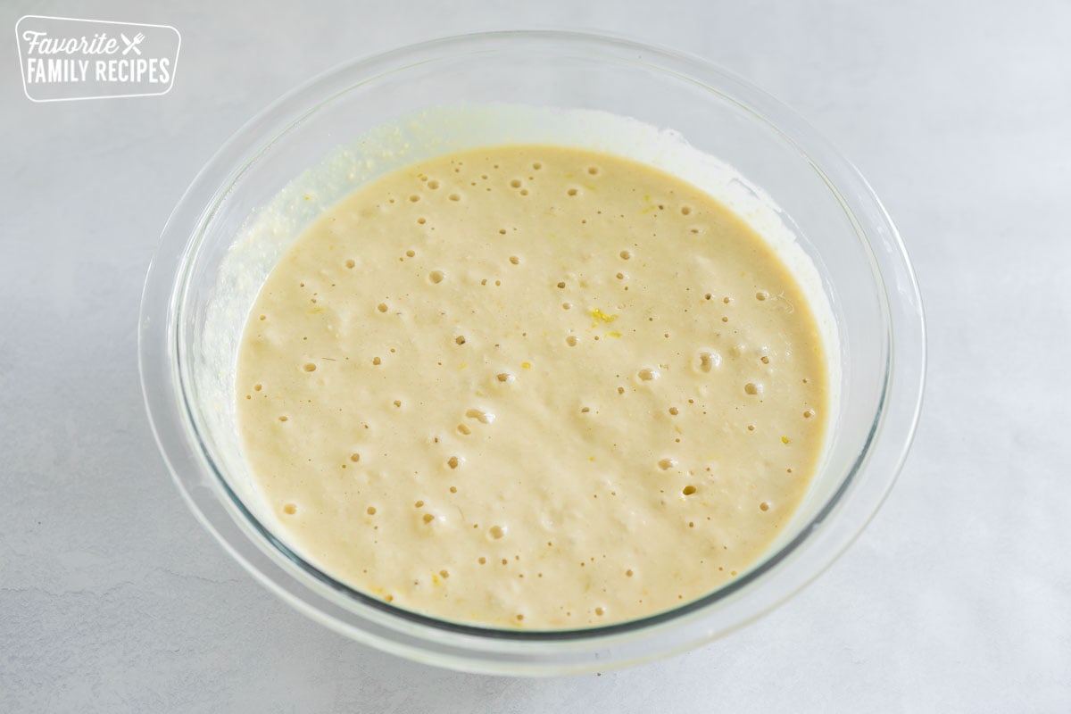 Lemon Ricotta Pancake batter in a large bowl.