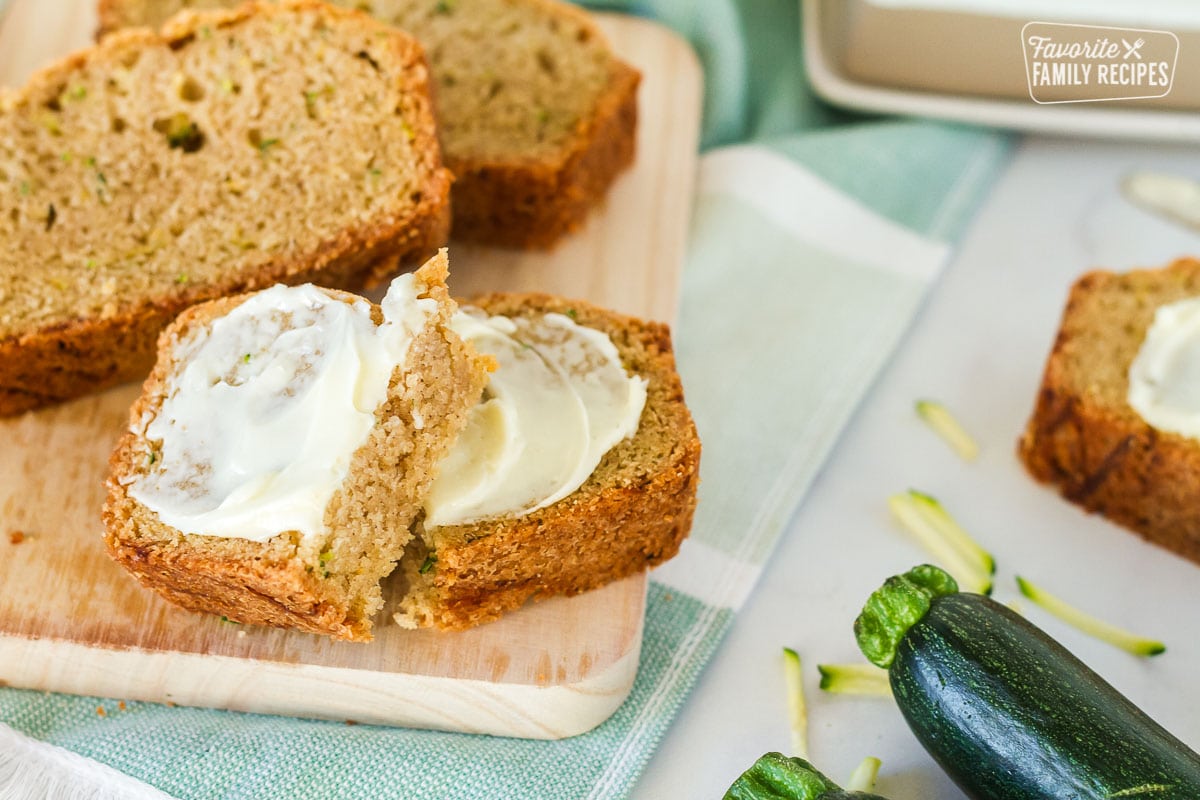 Close up of Mom's Zucchini Bread with butter.