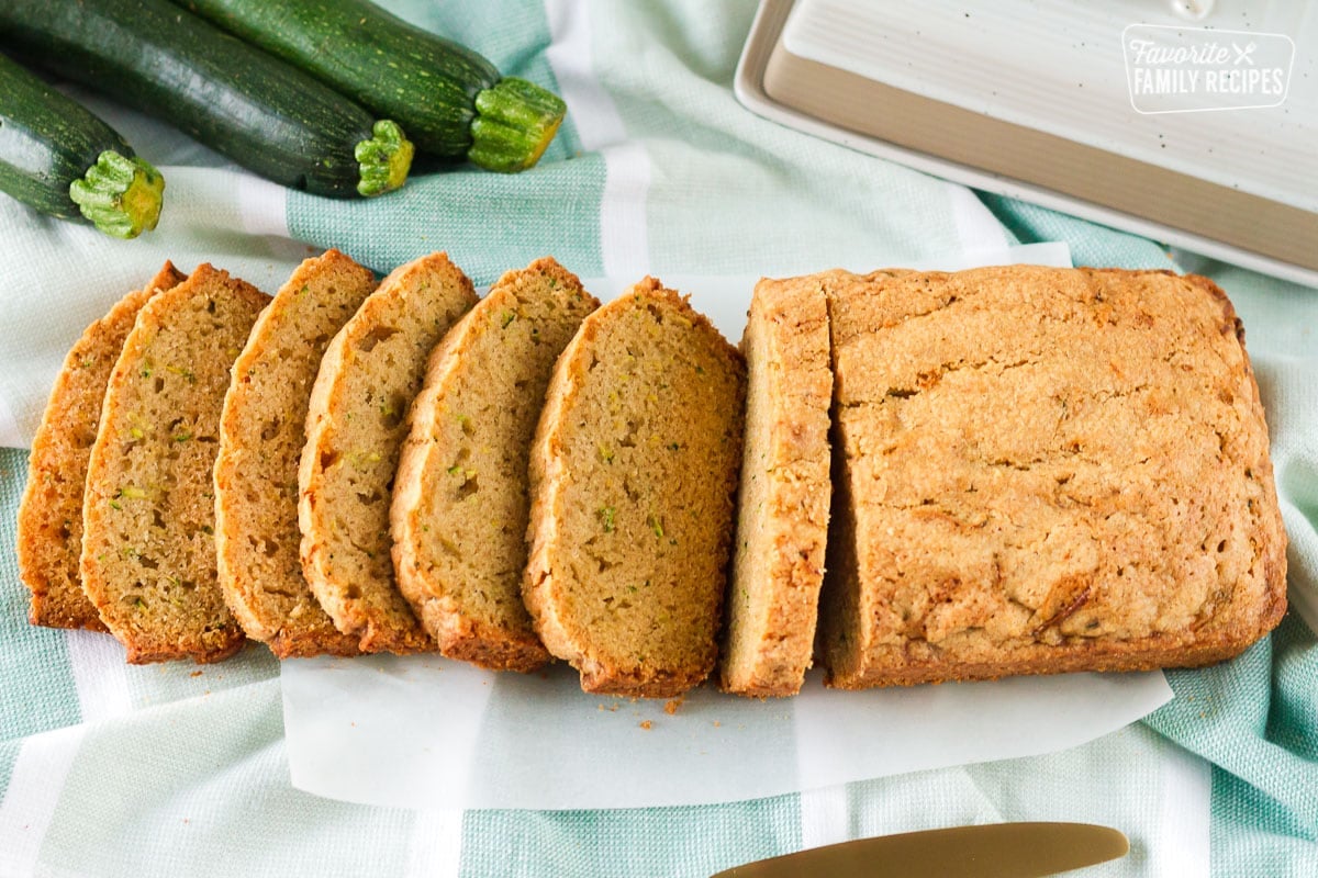 Top view of sliced Mom's Zucchini Bread.