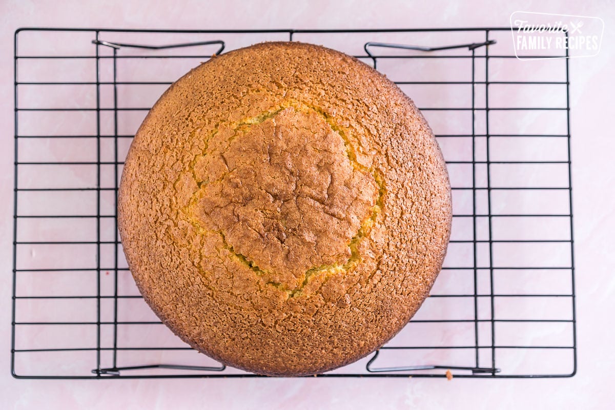 Olive oil cake cooling on a wire rack