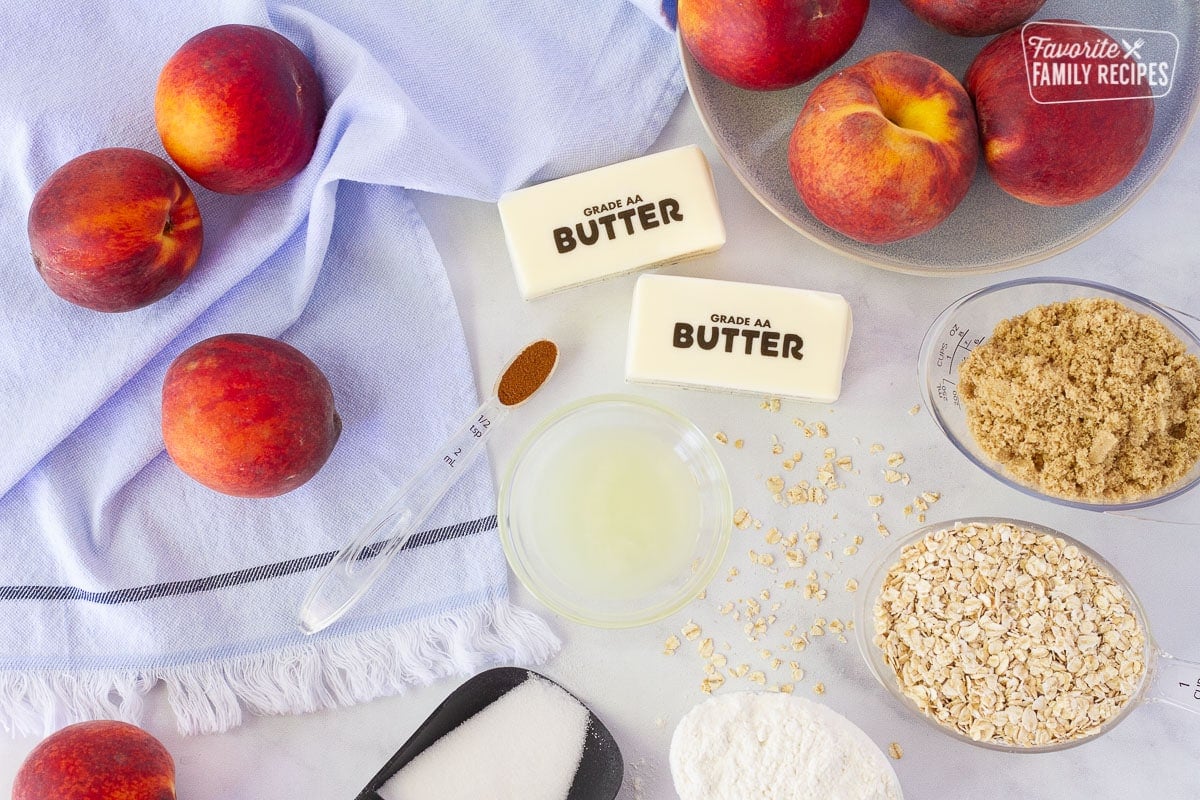 Ingredients for Summer Peach Crisp.