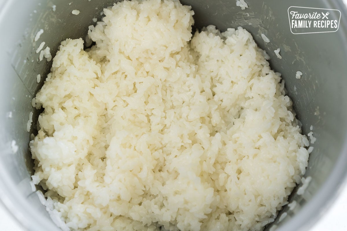Cooked rice mixed with rice vinegar, salt and sugar