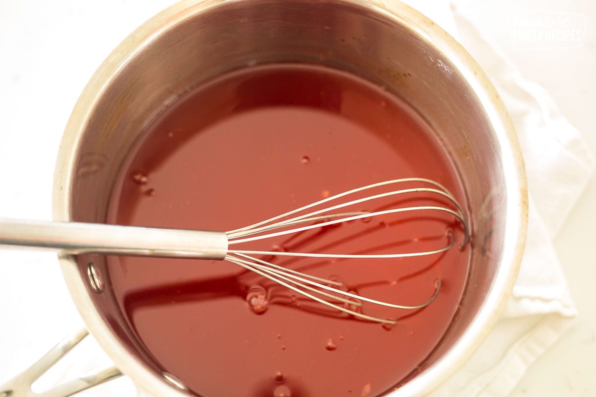 Sweet and sour sauce in a saucepan