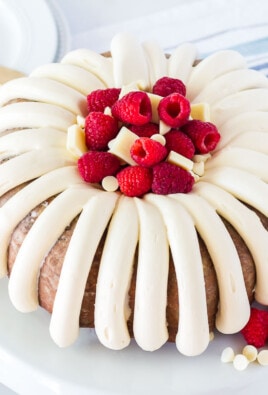 Side view of White Chocolate Raspberry Cake.