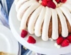 Side view of White Chocolate Raspberry Cake.