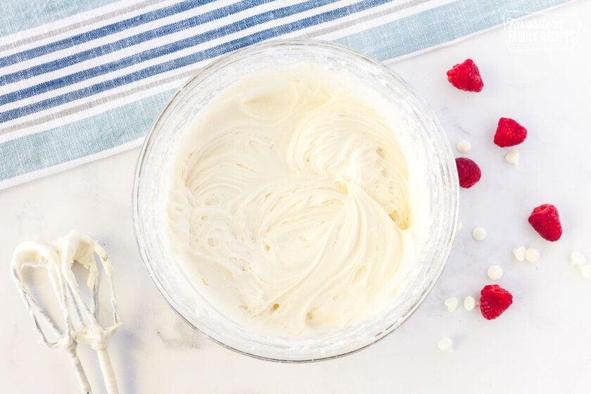 Frosting for White Chocolate Raspberry Cake.