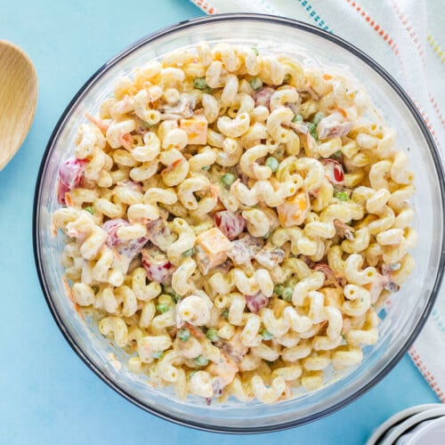 Top view of Bacon Ranch Pasta Salad.