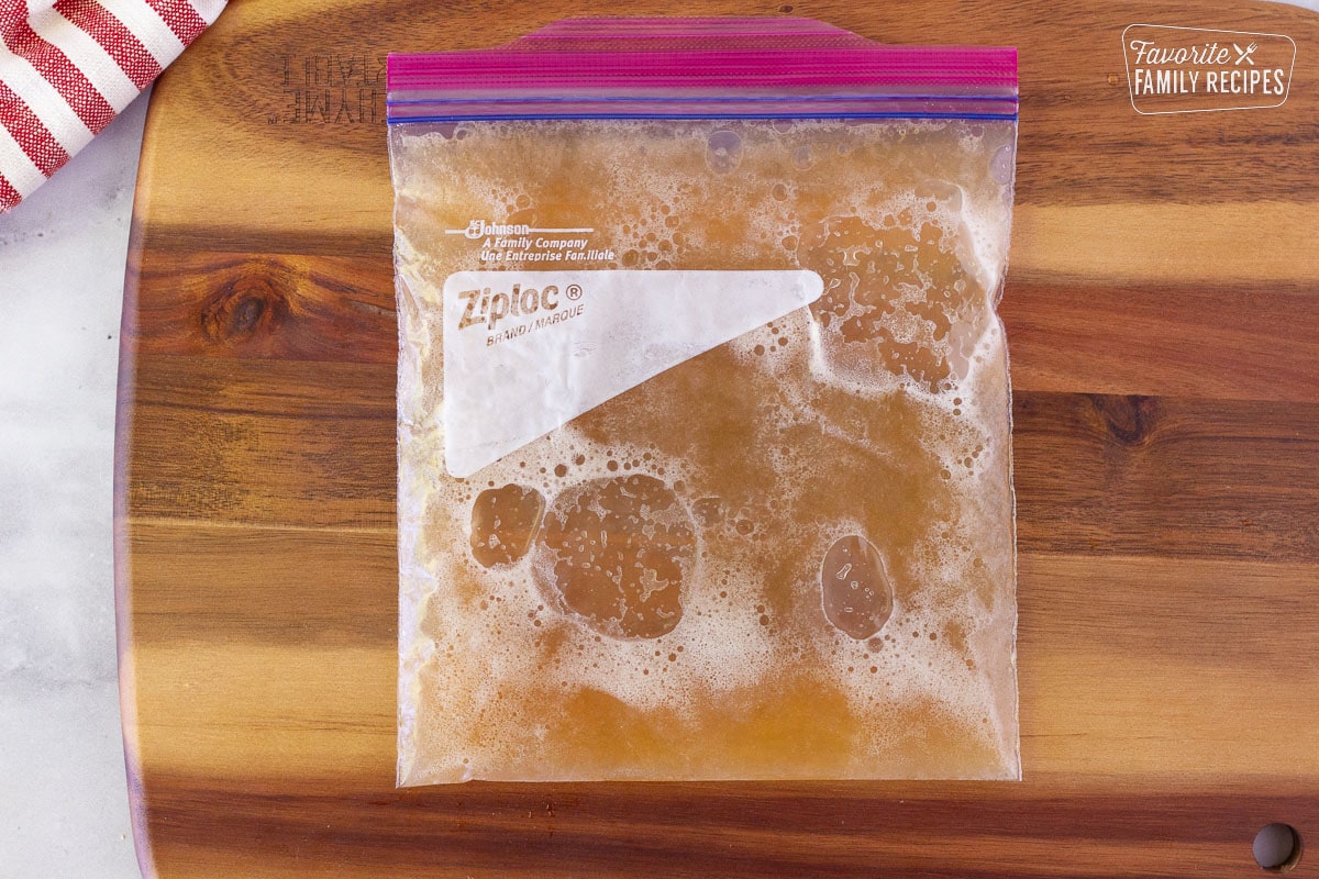 Mixture in a ziplock bag to make Frozen Butterbeer.