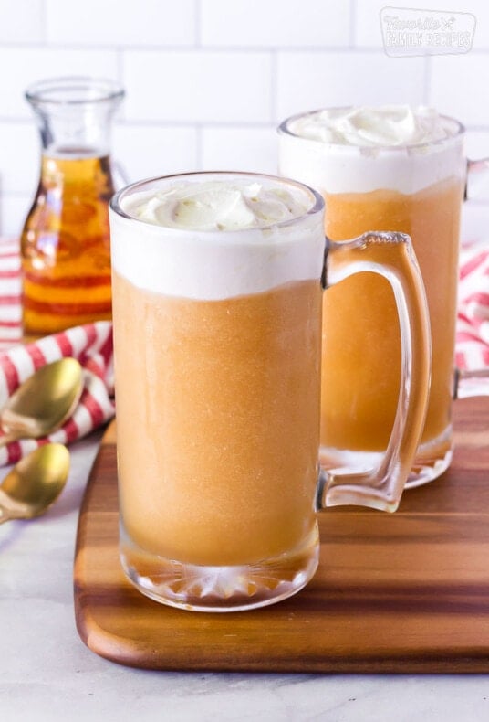 Frozen Butterbeer in mugs.