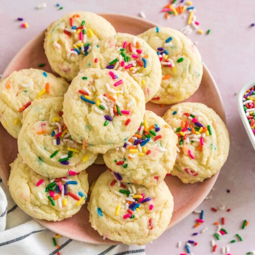 a plate of funfetti cake mix cookies
