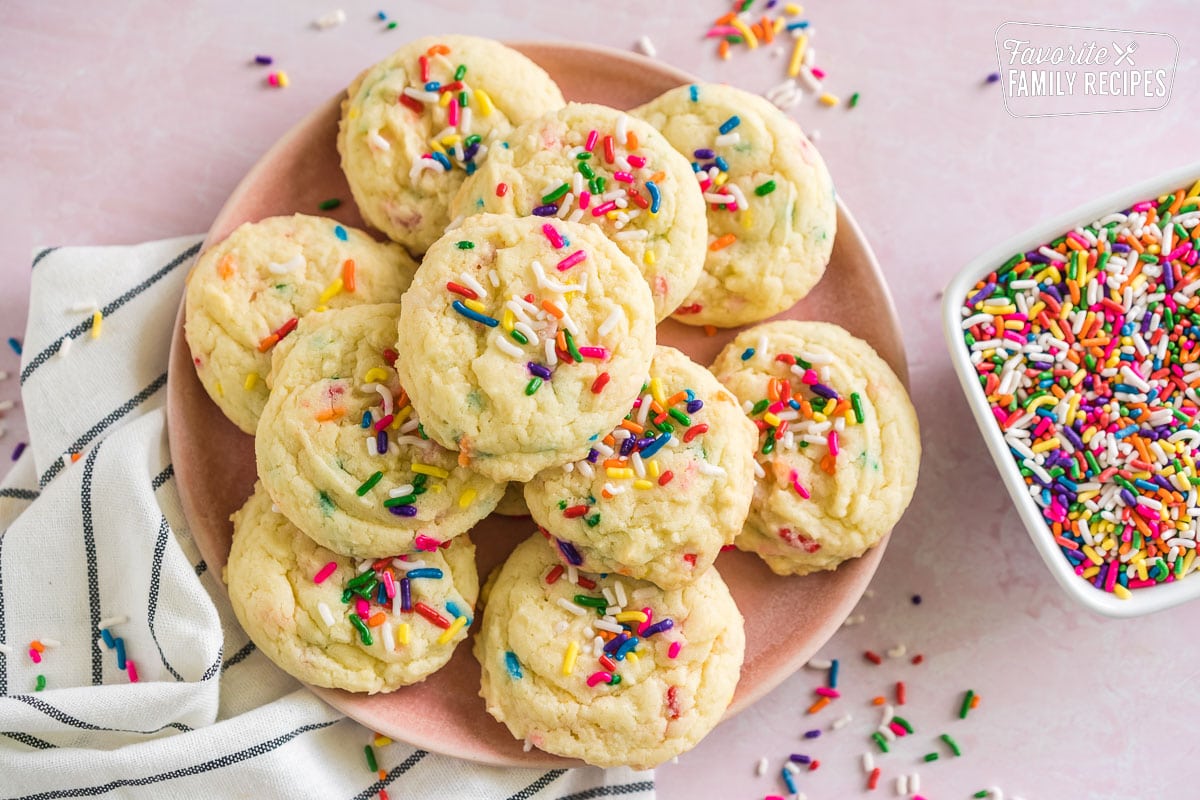 a plate of funfetti cake mix cookies