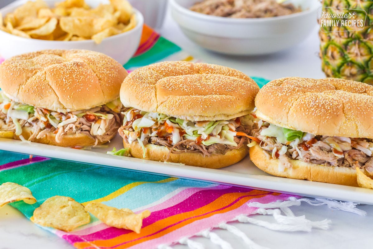 Three Kalua Pork Sandwiches.