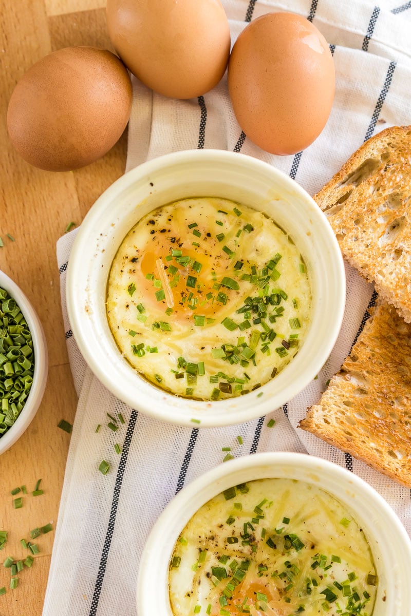 Shirred Eggs in a ramekin.