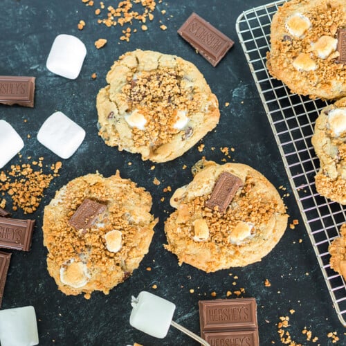 S'mores cookies on a black table top