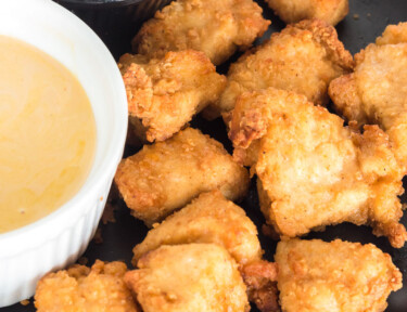 A close up of cooked air fryer chicken nuggets