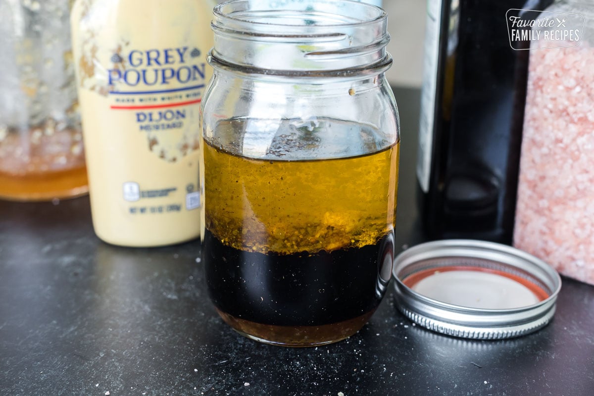 Oil and balsamic vinegar in a jar