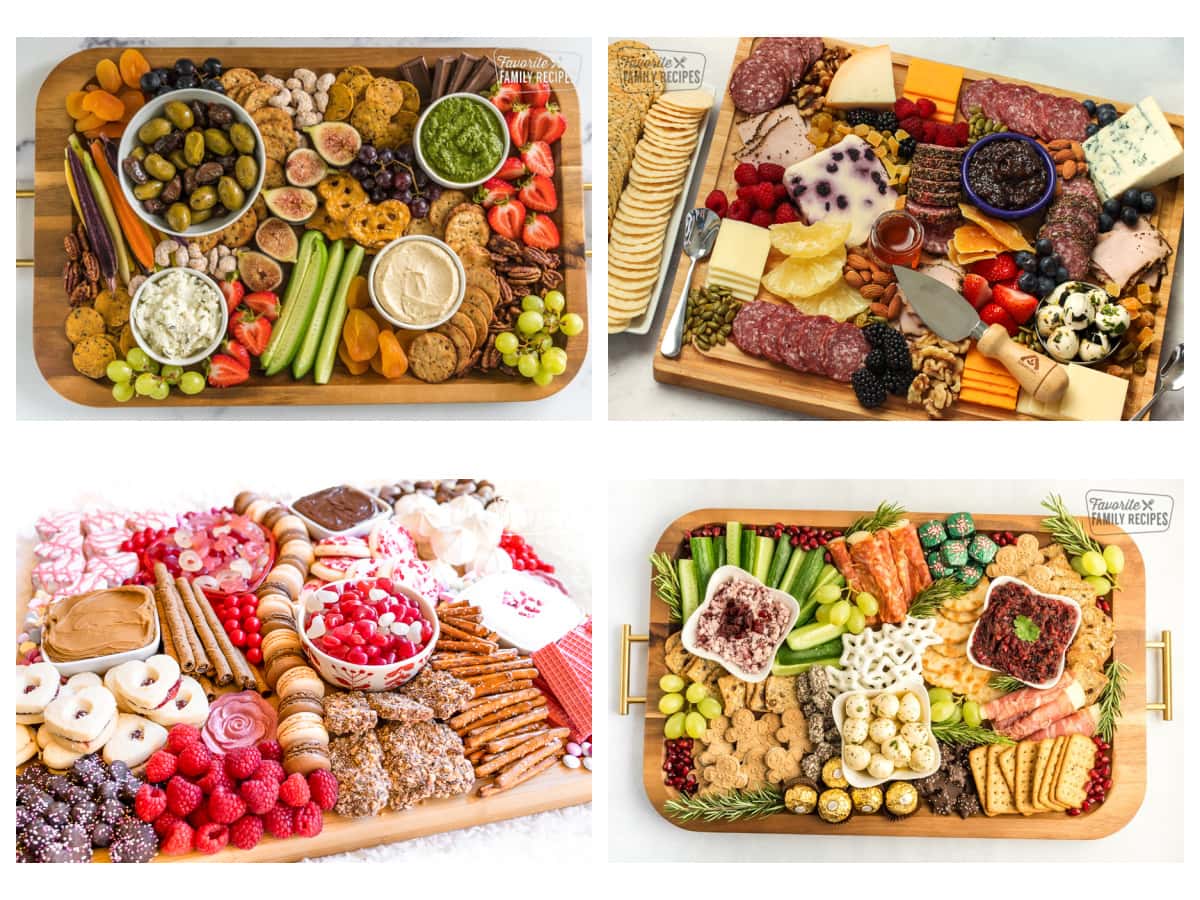 A collage of four charcuterie boards