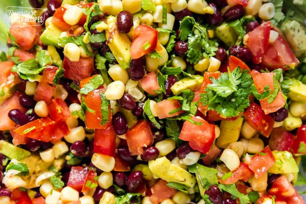 Close up of the ingredients in Cowboy Caviar