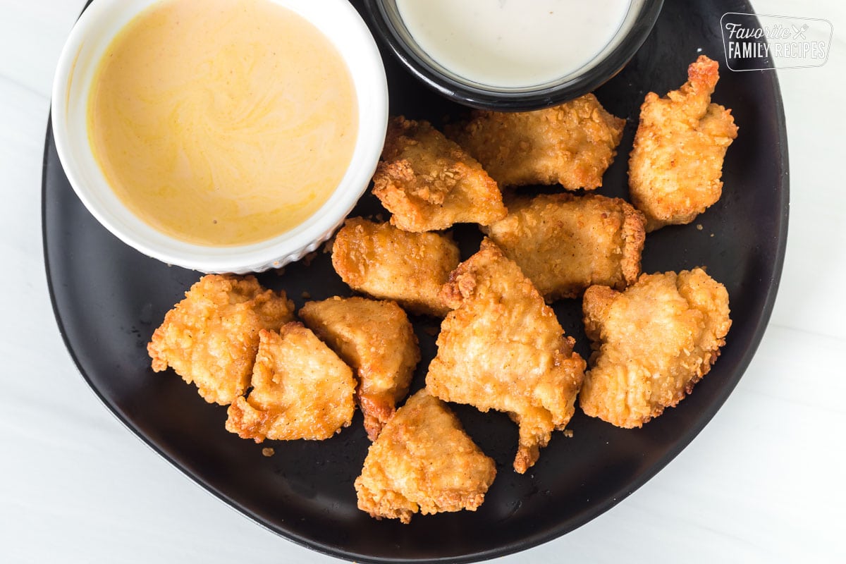 Chicken nuggets that have been air fried and are golden brown