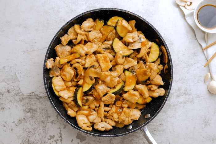Panda Express Mushroom Chicken in a pan.