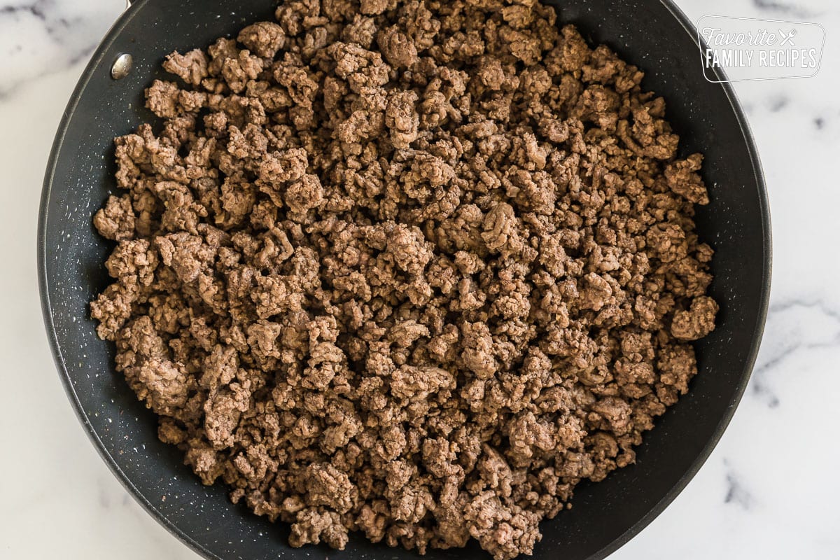 Ground beef in a skillet