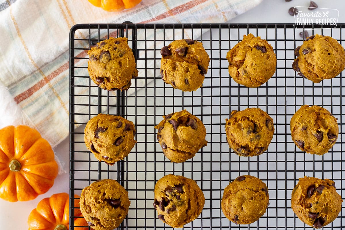 Pumpkin Chocolate Chip Cookies cooling on a wire rack.