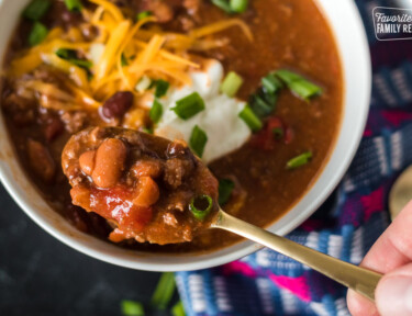 A close up of a spoonful of Instant Pot chili