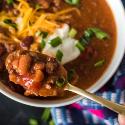A close up of a spoonful of Instant Pot chili