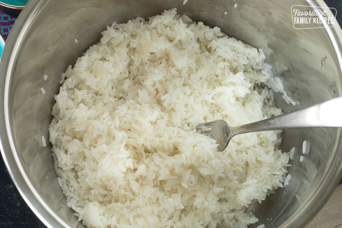An Instant Pot full of cooked rice