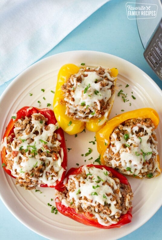 Plate of Instant Pot Stuffed Peppers.