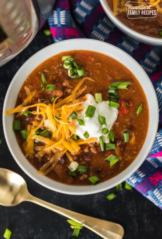 Homemade Instant Pot chili in a bowl