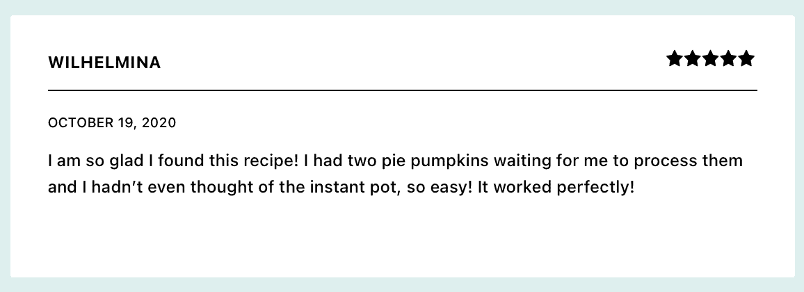 Positive user comment about Instant Pot pumpkin puree