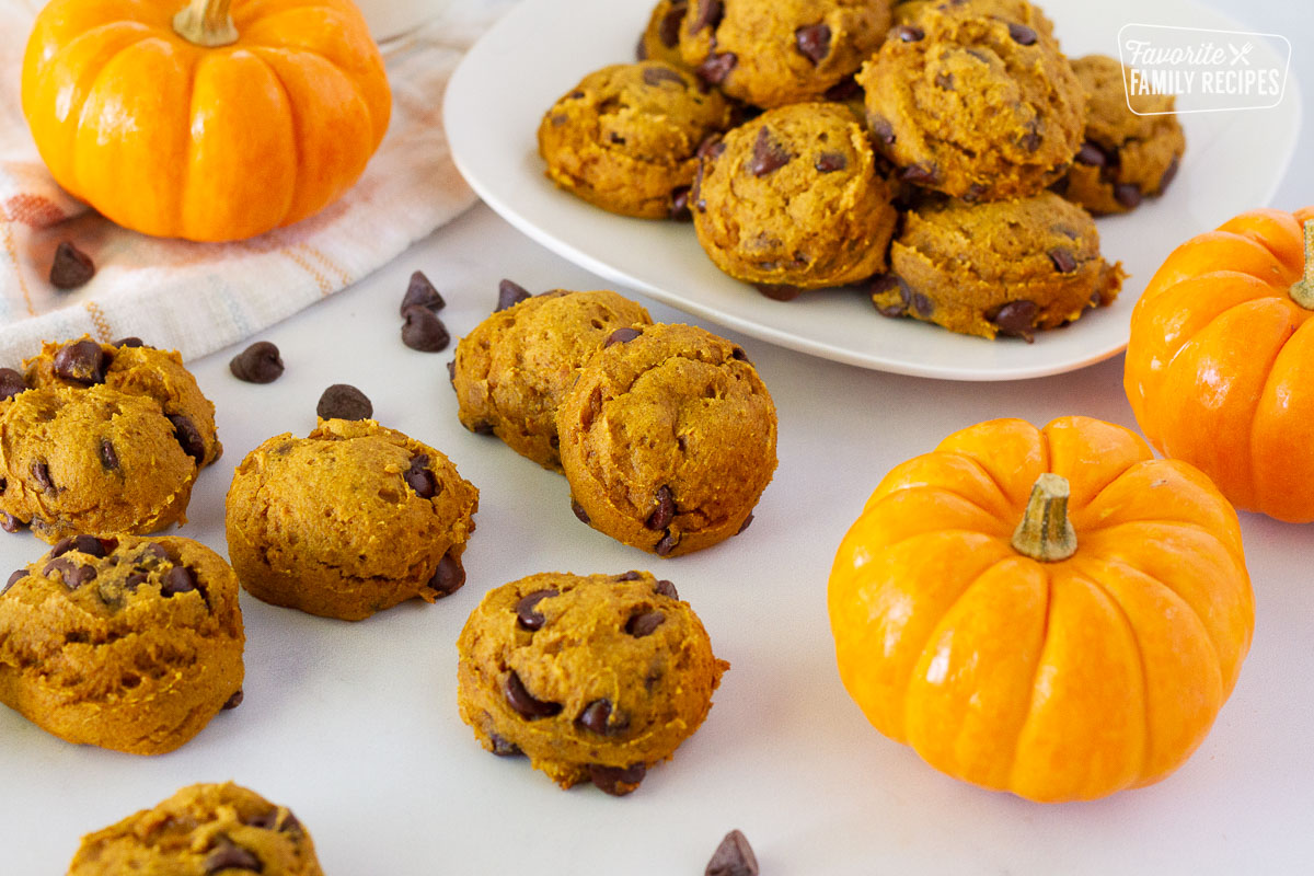 Plate of Pumpkin Chocolate Chip Cookies.