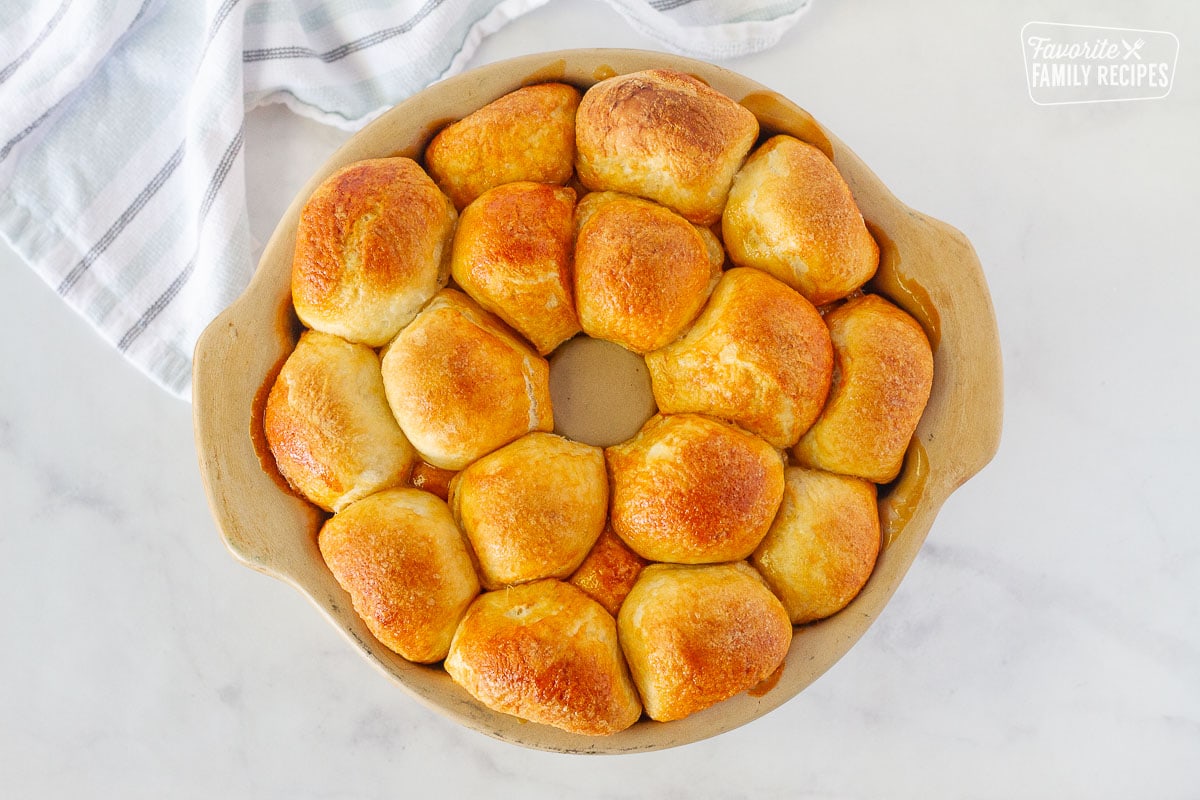 Bundt pan with baked Easy Monkey Bread.