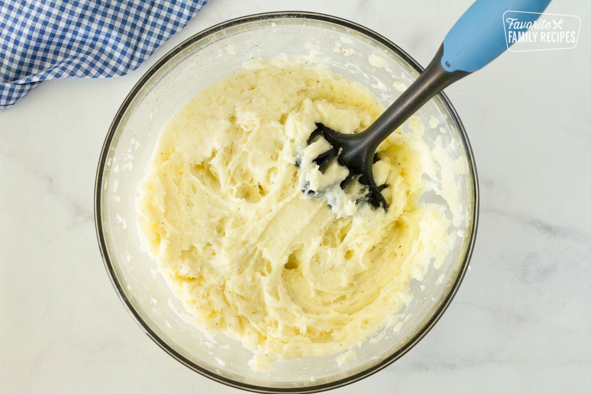 Bowl of mashed potatoes to make the top layer for Easy Shepherd's Pie.