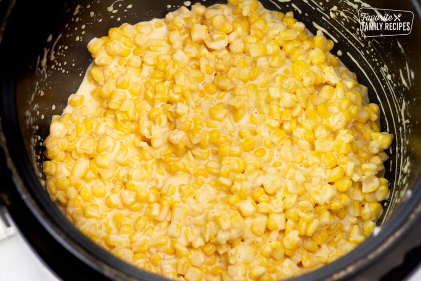 Crockpot with cooked Creamed Corn.