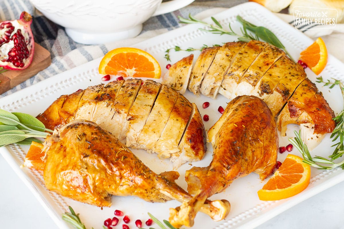 Platter display of sliced turkey for How to Cook a Turkey.