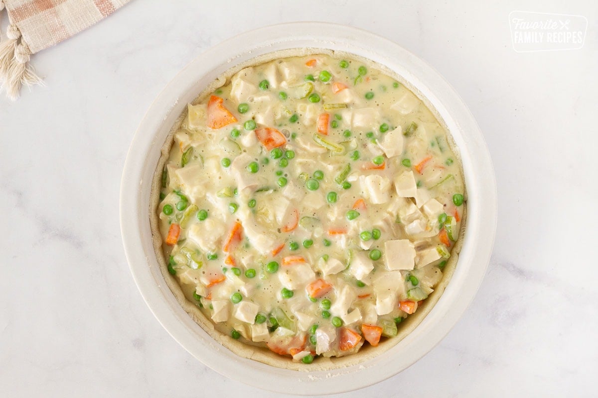 Filled Turkey Pot Pie in a Pie dish.