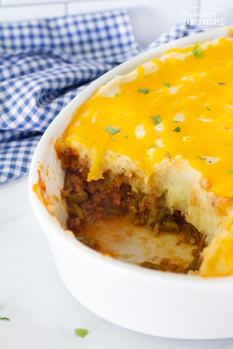 Close up view of the layers in the dish of Easy Shepherd's Pie.