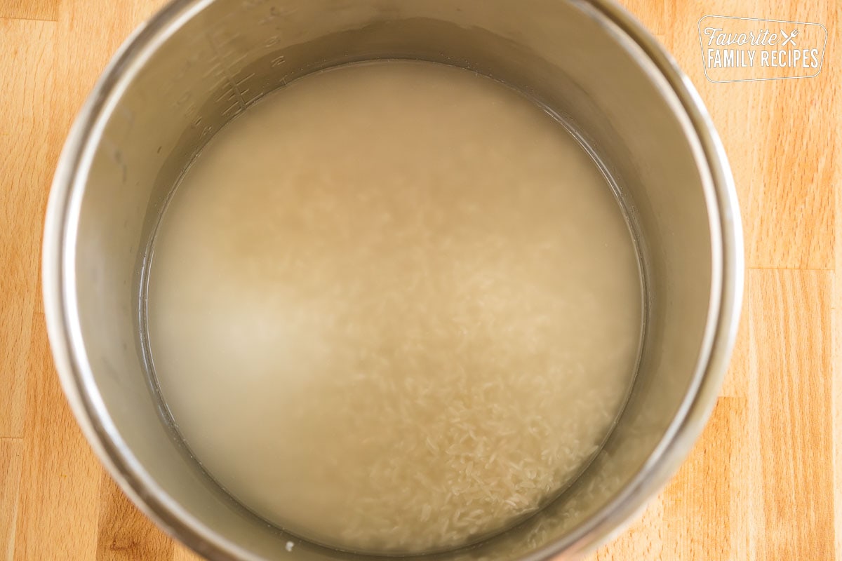Jasmine rice covered with water in an instant pot