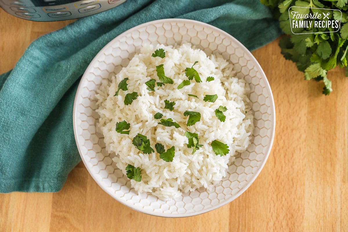 Jasmine rice cooked in an instant pot in a bowl.